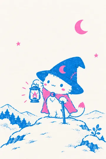 The Hermit: Miso on a snowy hill holding a lantern