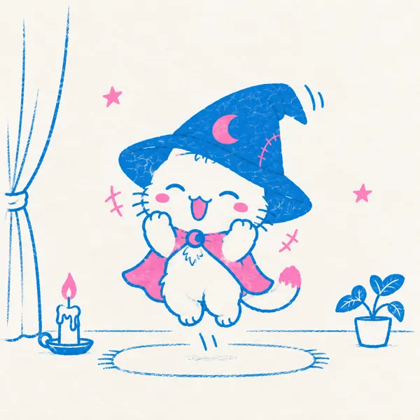 Miso hopping happily with both paws up